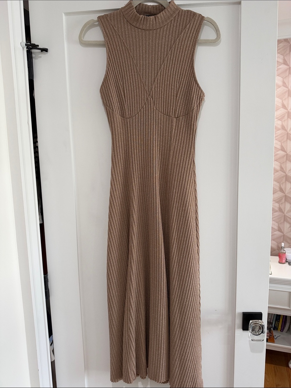 Zara Sleeveless Ribbed Maxi Dress in Taupe